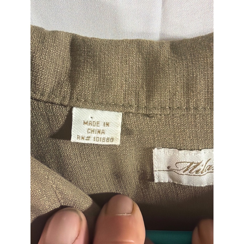 Milano Bay Mens XL Bowling Shirt Olive Green Cream Vertical Stripe Rayon Blend - Picture 5 of 8